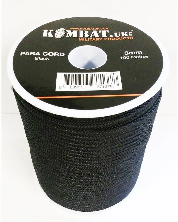 100m 3mm Paracord - Black 3 100m 3mm Paracord - Black