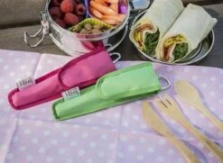 To-Go Ware - Childrens Bamboo Cutlery Set In Melon Pink Carry Case
