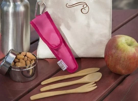 To-Go Ware - Childrens Bamboo Cutlery Set In Melon Pink Carry Case 4 To-Go Ware - Childrens Bamboo Cutlery Set In Melon Pink Carry Case - Image 2