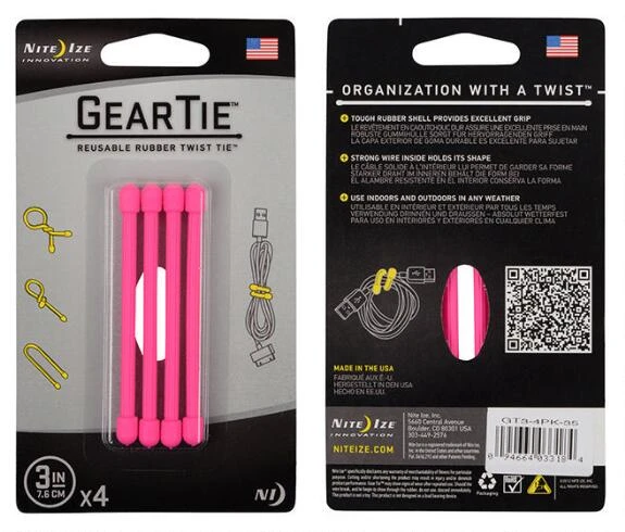 GearTie 3" Pink 4 Pack 3 GearTie 3" Pink 4 Pack